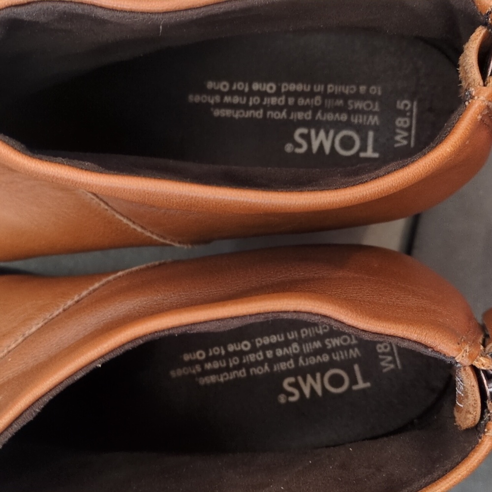 TOMS Women's Brown Leather Slip On Heeled Booties Size 8.5 - Picture 8 of 8